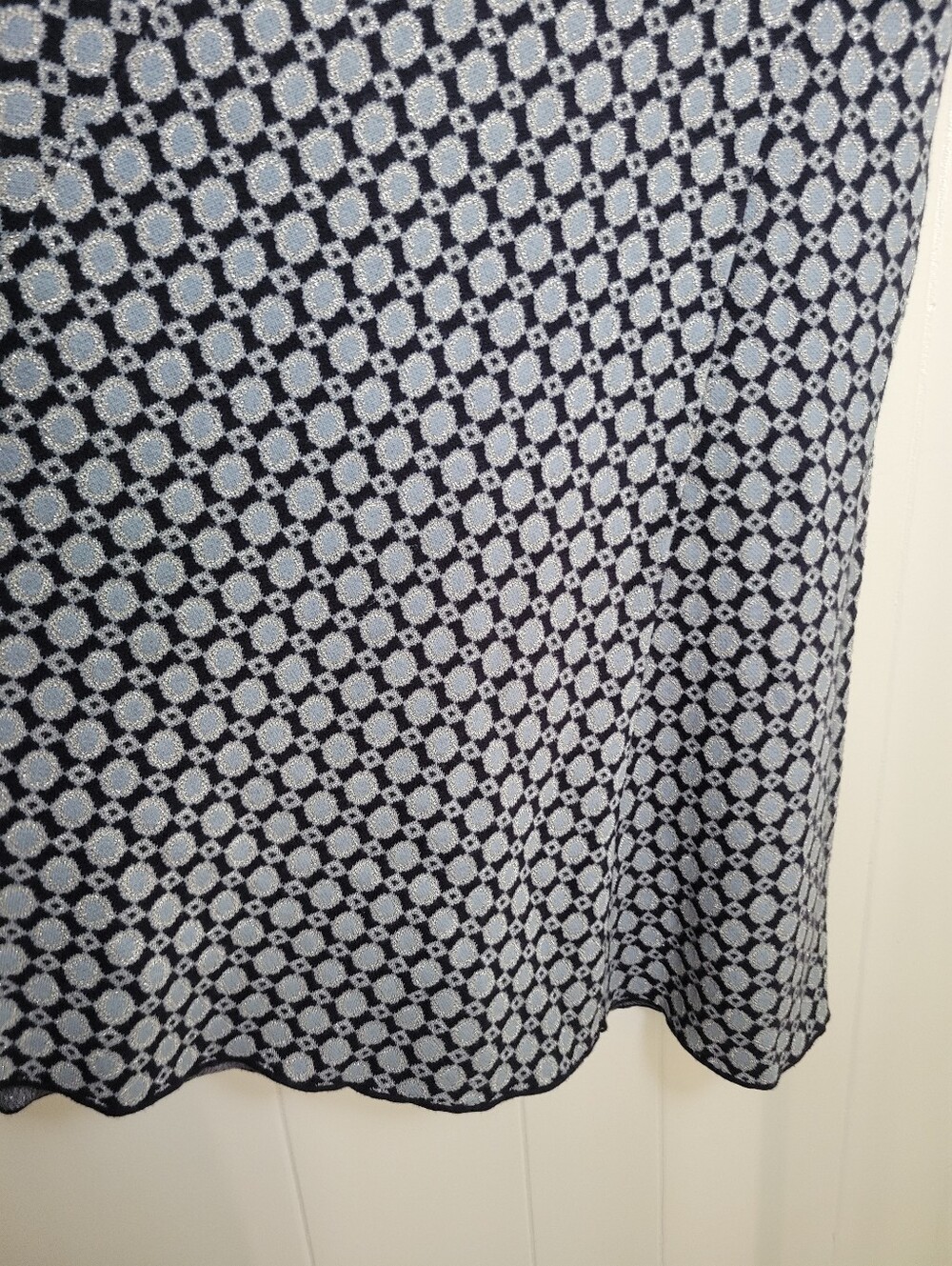 Boden Sweater Knit Dress Long Sleeve Blue & Silver Metallic Geometric 8L 8 Long - Picture 4 of 11